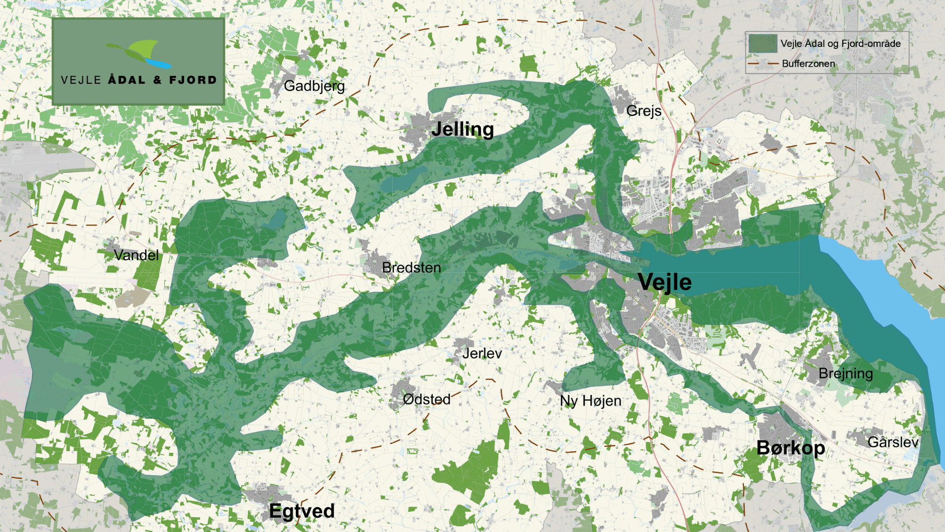 Map of Vejle Ådal and Fjord covering Vejle’s river valleys